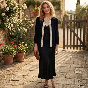 T Tahari Black Jacket with Intricate Bead Embroidered  Detail